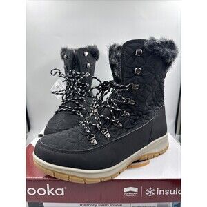 Chooka Women's Belltown Black Mid Faux Fur Insulated Winter Snow Boots 10
